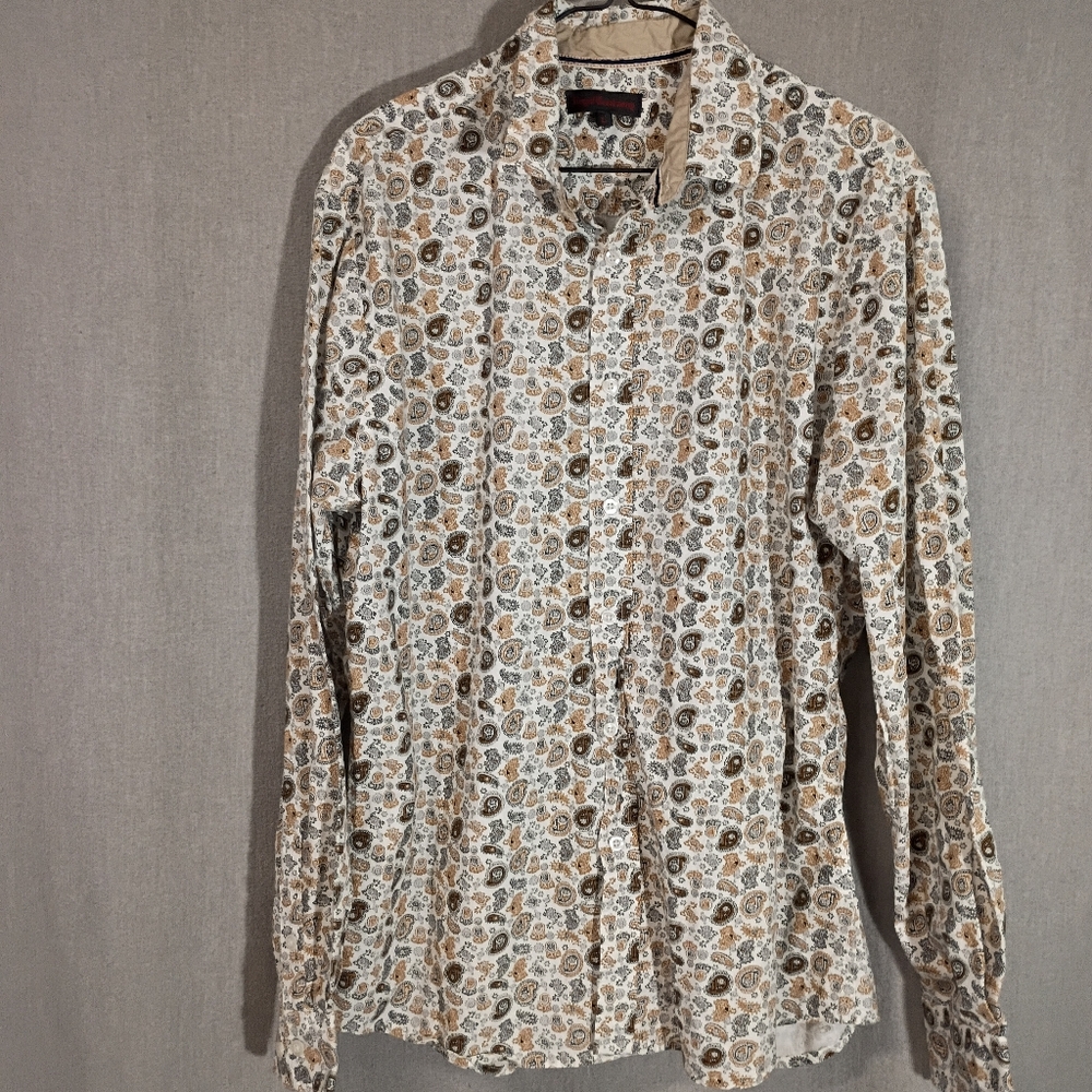 Men's Casual Paisley Button-Down Shirt - Beige and Brown